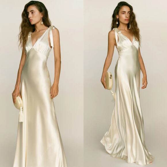 Reformation Pernille Silk Dress Ivory Bridal Silk - Picture 1 of 12